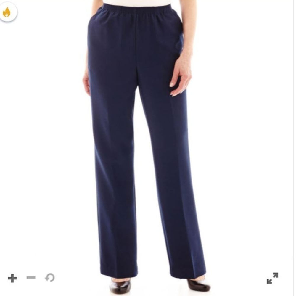 Alfred Dunner Pants Sz12 Sapphire Blue High Waist Straight Leg Pull On Pockets